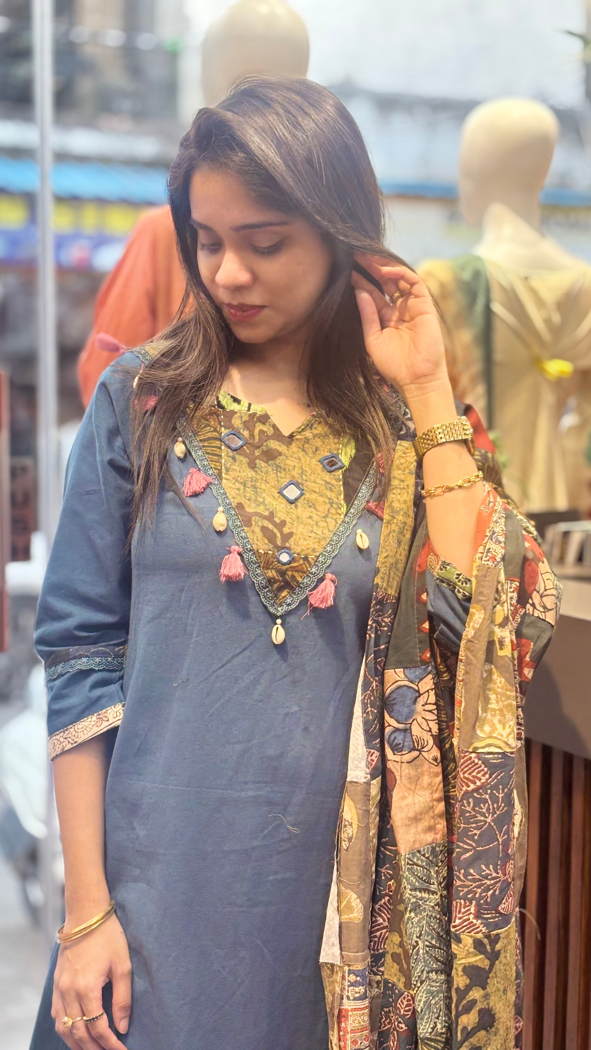 Ajrak linen suit set